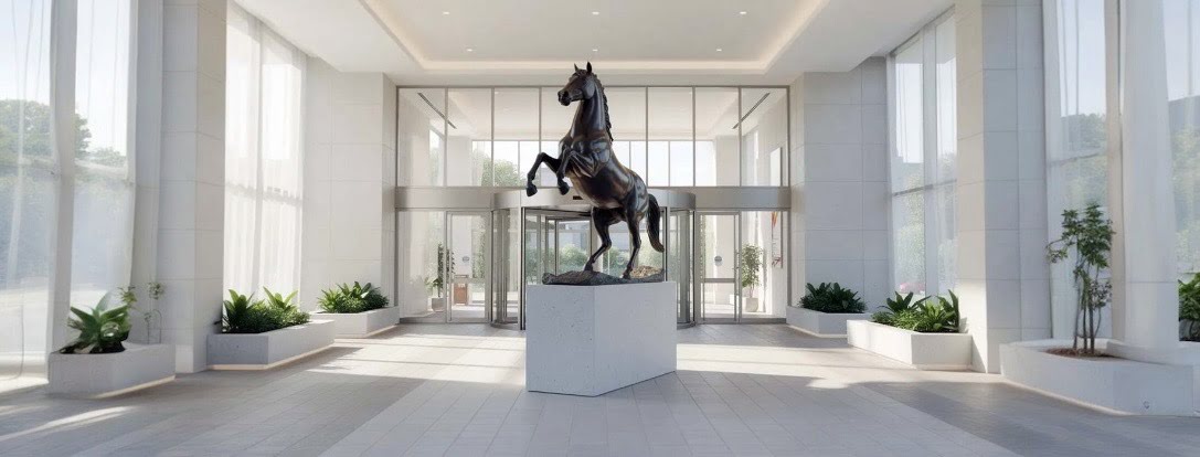 Imposante en grote paardenbeelden, kunststof en polystone figuren
