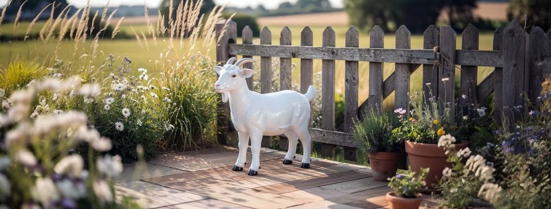 Tuinbeelden van rammen en geiten, kunststof dierenbeelden