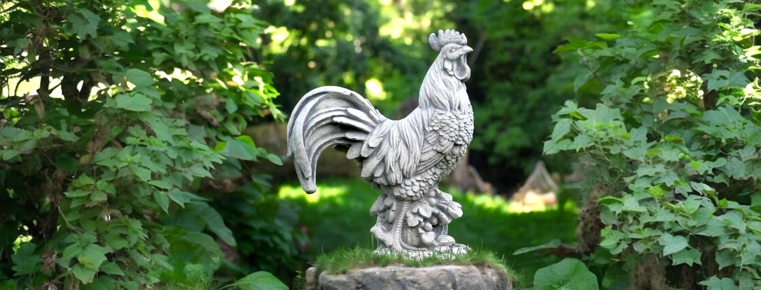 Verschiedene Tierfiguren aus Stein | Hähne, Füchse, Eulen und mehr