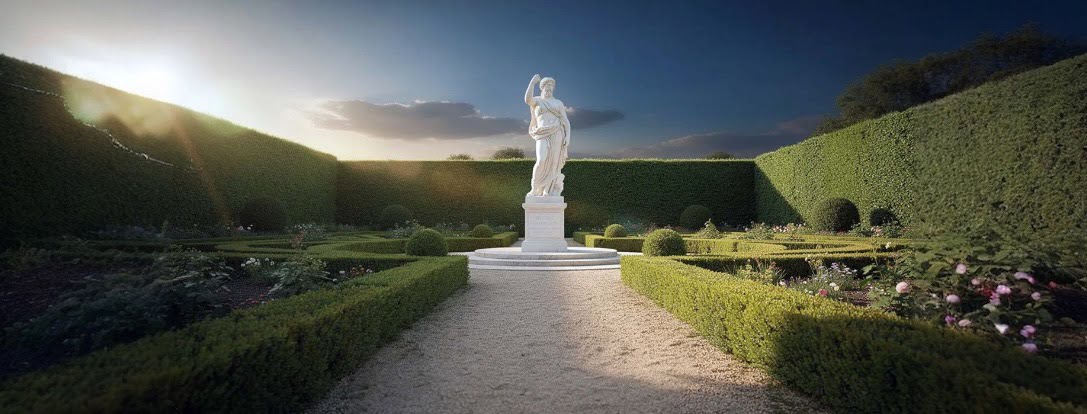 De grandes statues de jardin classiques comme éléments imposants du jardin