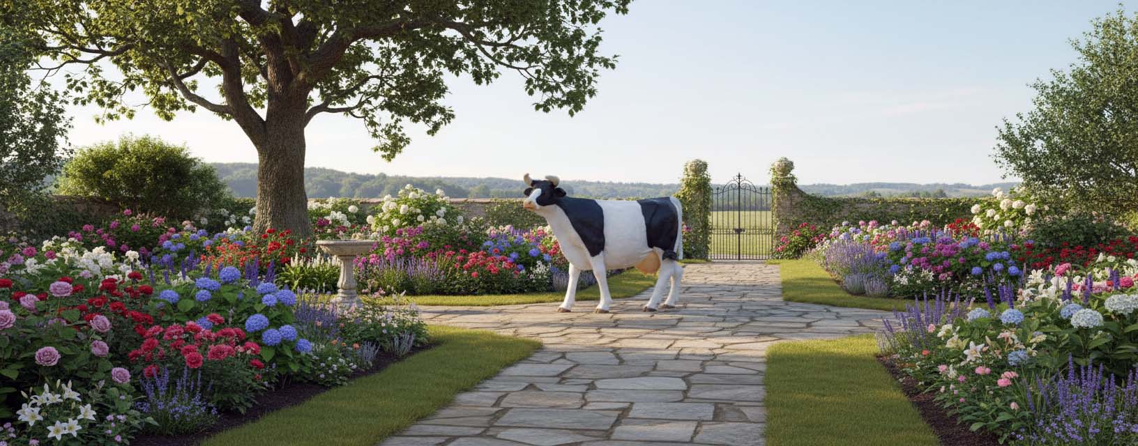 Imposantes statues de jardin représentant des vaches, des taureaux et des veaux, en polystone et plastique.