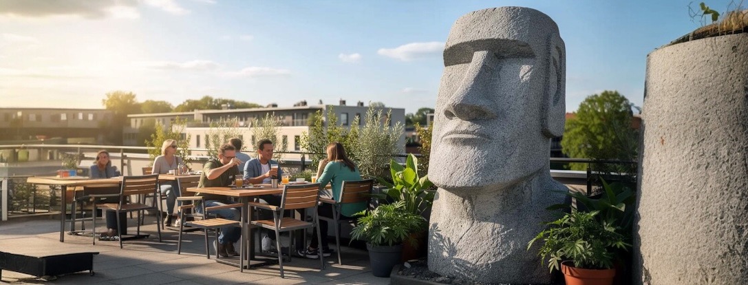 Große und kleine MOAI-Gartenstatuen aus Stein