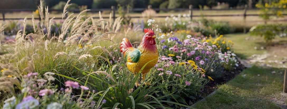 Tuindecoratie in de vorm van hanen en kippen | polystone