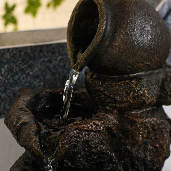 Tuinfontein, sierfontein, kamerfontein, fontein met ledlicht, 230 V, waterval, waterspel voor tuin, tuinvijver, terras, balkon, zeer decoratief, trio-basalt-3