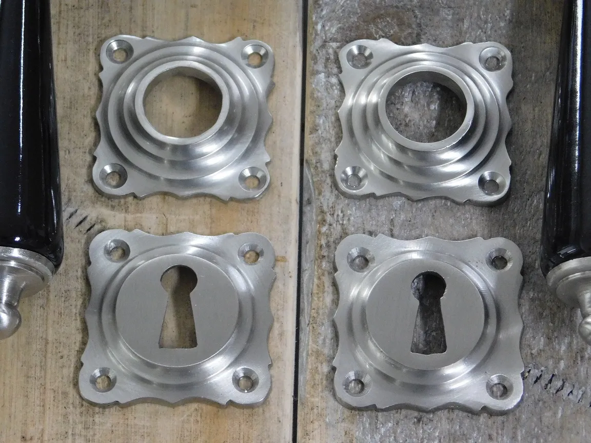 Antike Türgriffe für alte Türen, Nickel matt, KeramikTürgriffe