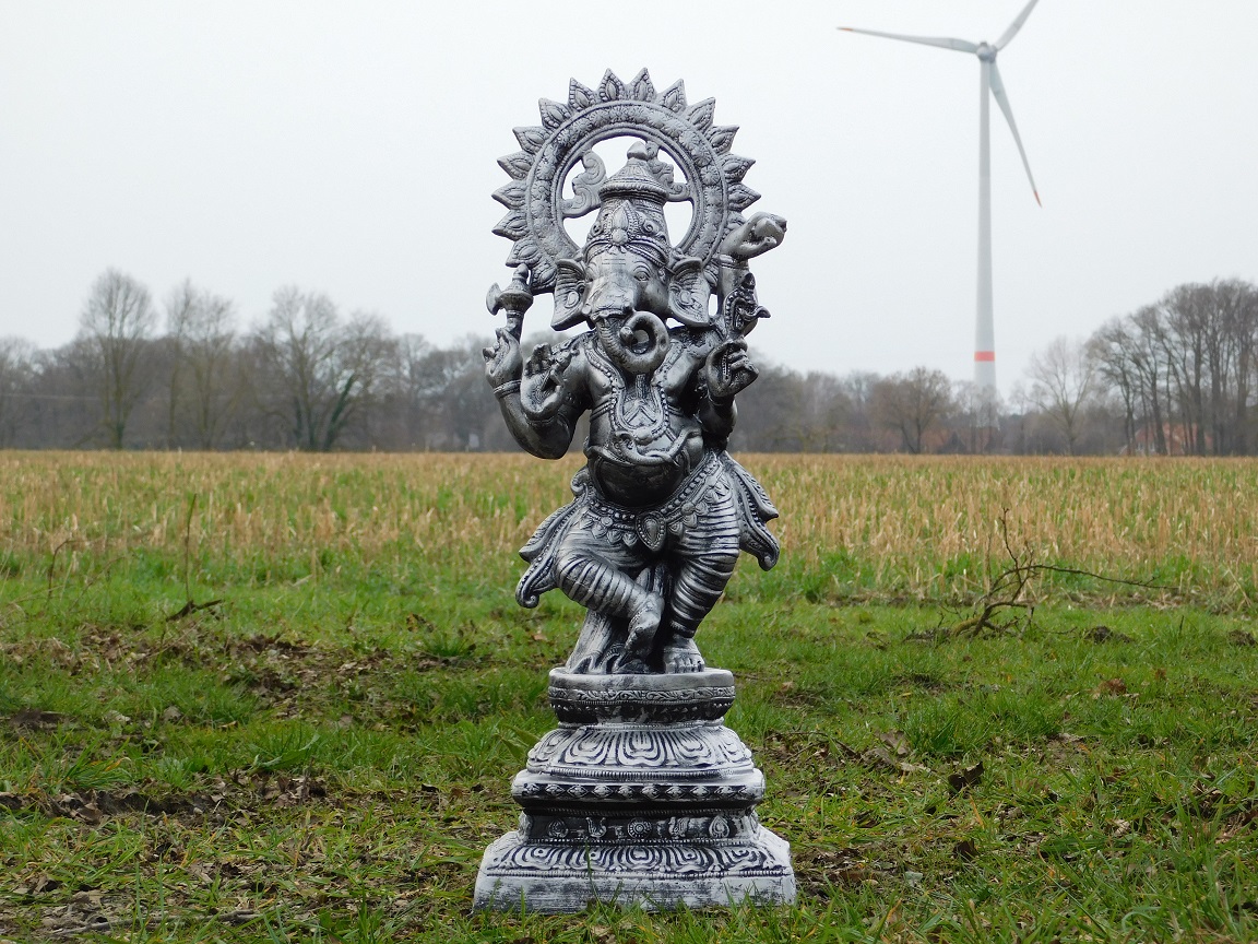 Ganesha beeld, groot, zilvergrijs met zwart, polystone, exclusief