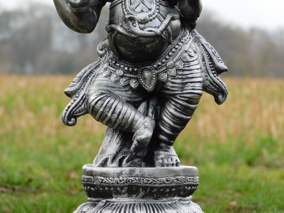 Ganesha Statue, groß, silbergrau mit schwarz, Polystone, exklusiv
