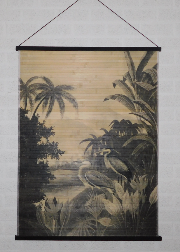 Wanddecoratie bamboe Reigers en natuur - met ophangtouw