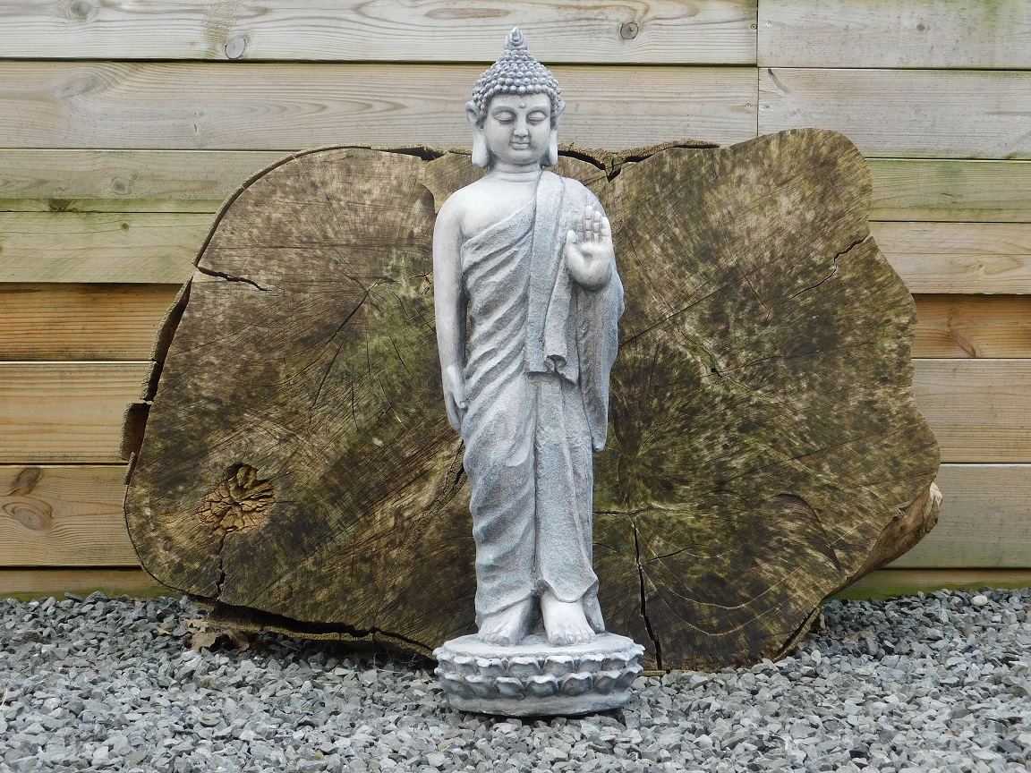 Prachtig Boeddha beeld - grijs - polystone