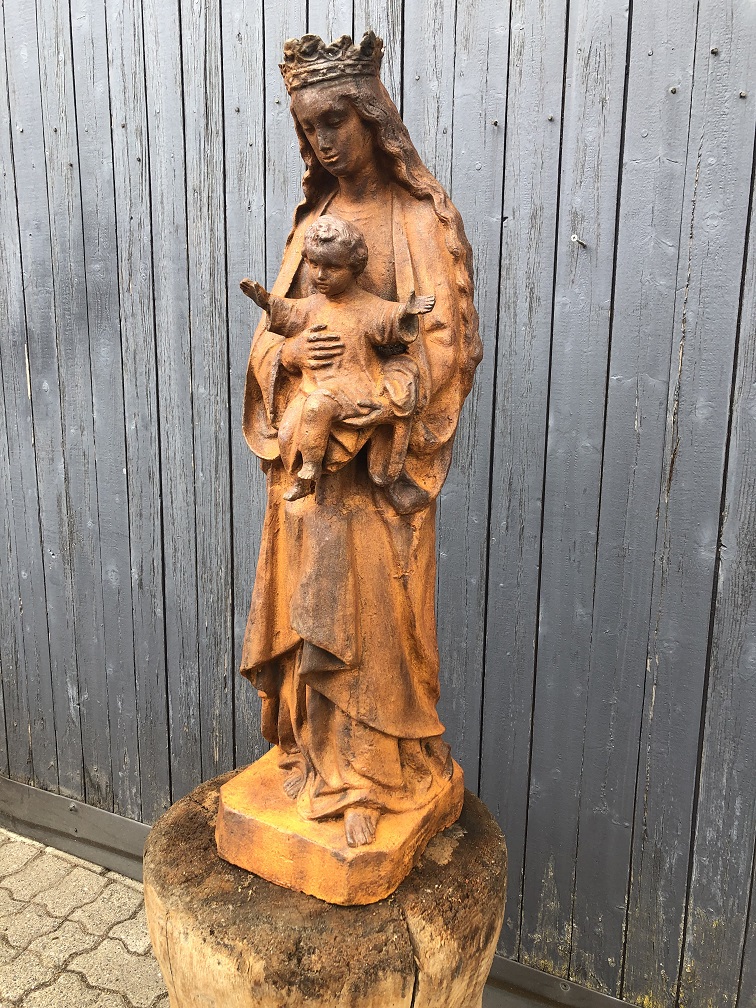 Moeder Maria / Mother Mary met jezus, groot gietijzeren beeld, PRACHTIG.