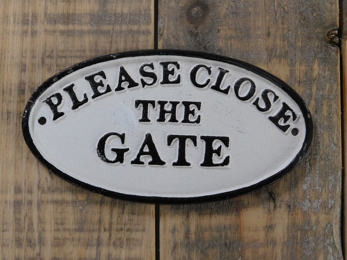 Bordje emaille 'please close the gate' voor op de deur of poort