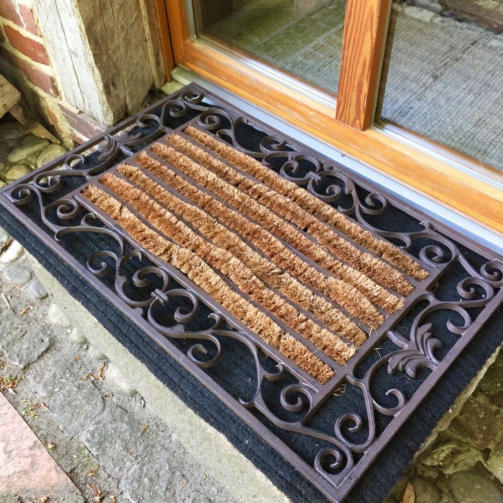 Deurmat met schoenborstel, natuurlijk hout met sterke borstels/borstels