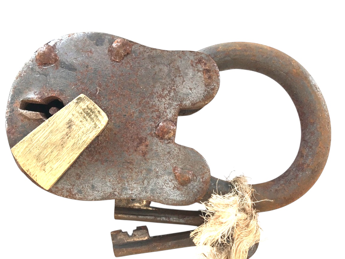 Middeleeuws Antiek Hangslot Met Sleutels - Handgemaakt Gietijzer Decoratief Slot