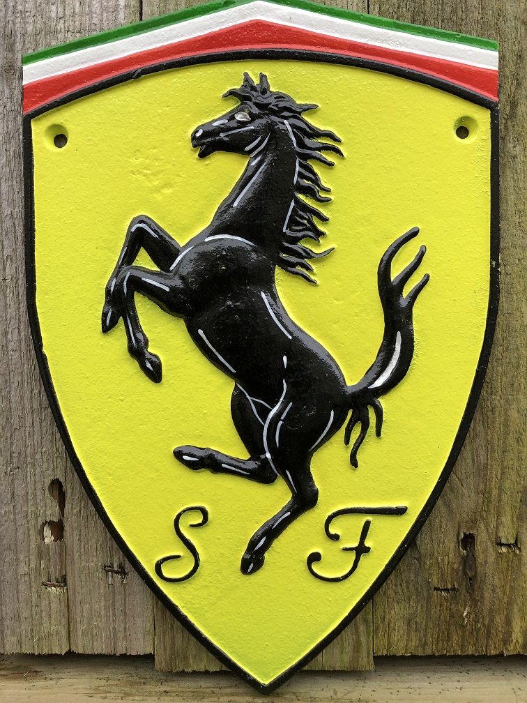 Gietijzeren Ferrari logo wandschild, embleem, garageplaat.