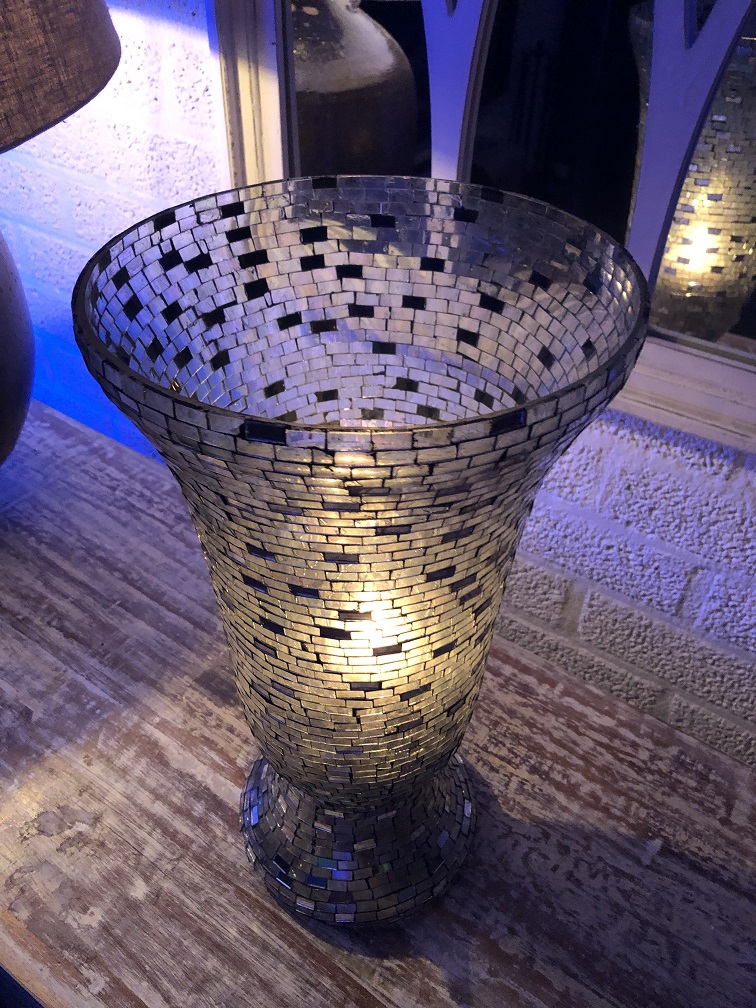 Vase Windlicht, Schornstein moz chrystal, mit gespiegeltem Disco-Effekt