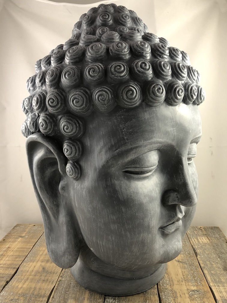 Indonesische Boeddha-hoofd, polystein-beton-grijs!!