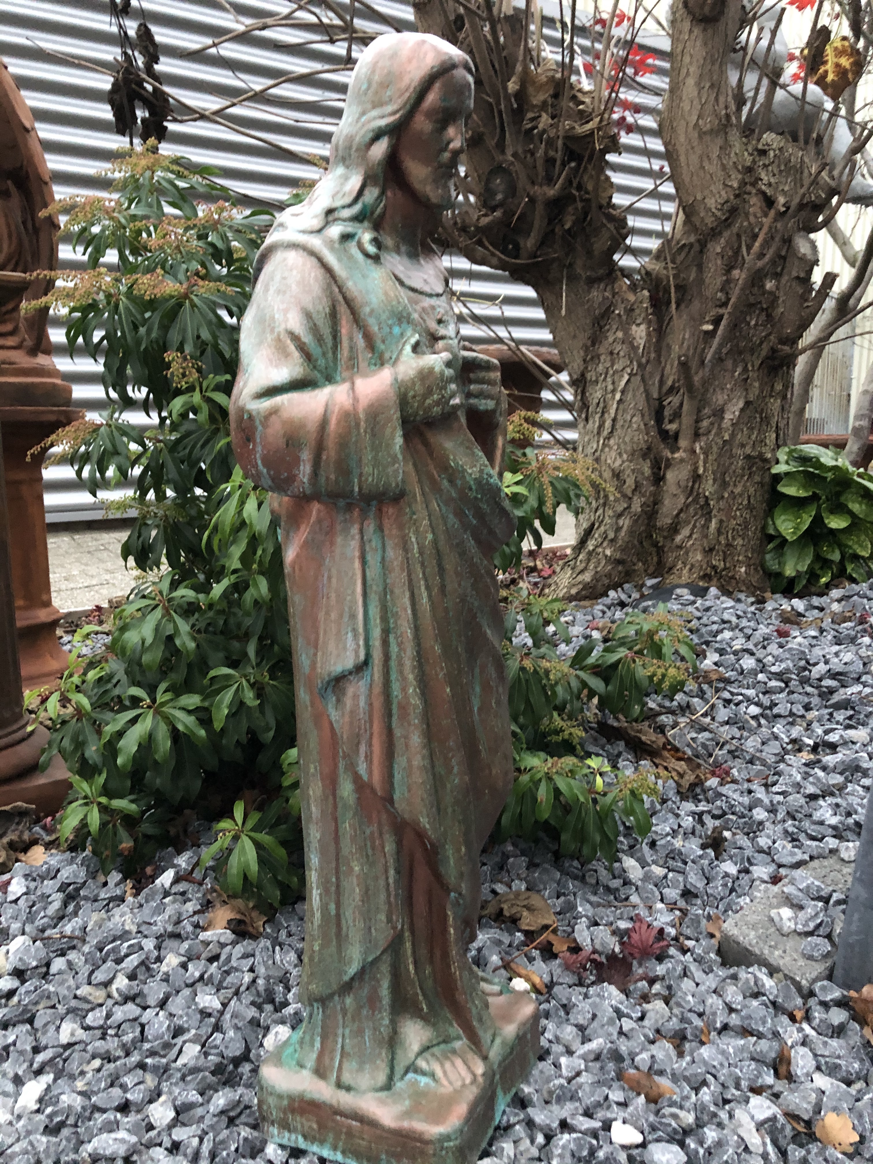 Jesus heiliges Herz Statue, massiver Stein, Kupfer Farbe, schönes Aussehen!