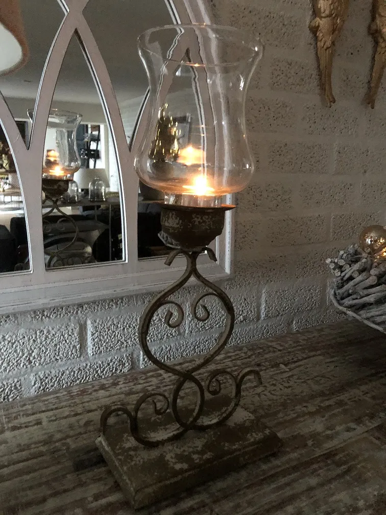 Kerzenständer, Windlicht, Metall-Glas, schöne Schmiedeeisenarbeit -  houseandgarden.shop - dé webshop voor decoratie in én om het huis!