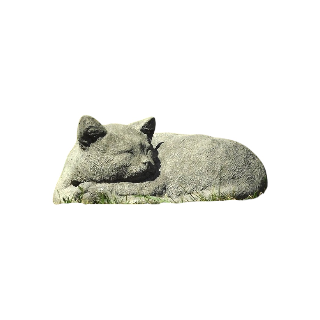 Gartenstatue Schlafende Katze Mit Spatzen – Kunstharz-Deko Für Garten & Terrasse