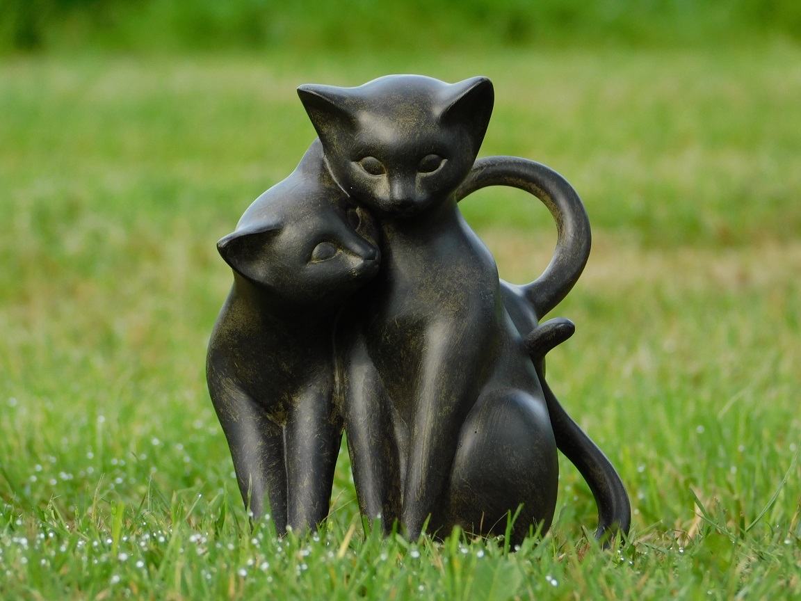 Beeld kat, spelende katten, poes beeld voor binnen en buiten