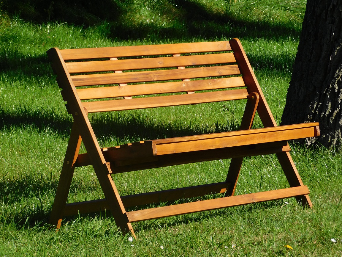 Tuinbank inklapbaar, hardhouten bank voor in de tuin, teak kleur