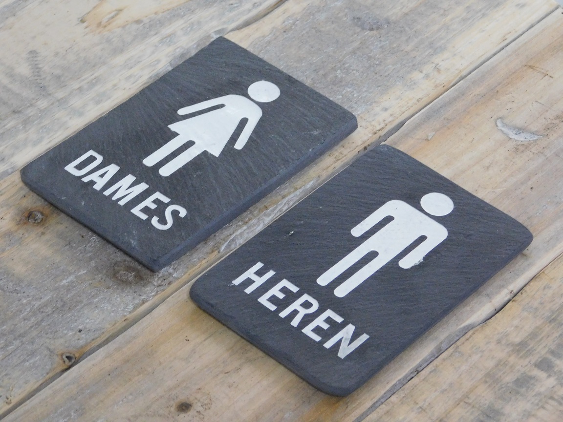 Set wc-bordjes 'Dames' & 'Heren' - van leisteen