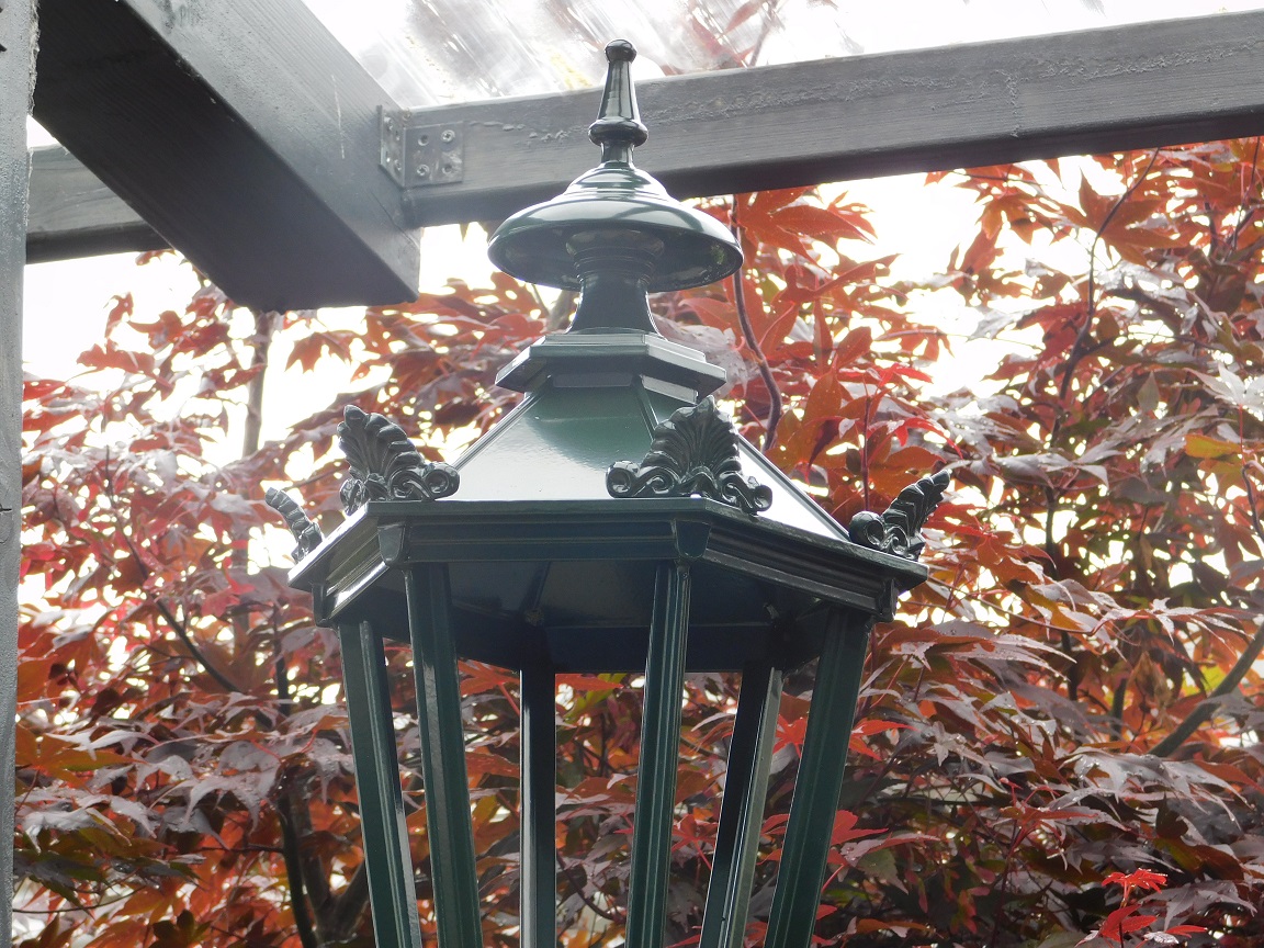 Buitenlamp / wandlamp, aluminium - groen, kasteelarm + middel kap