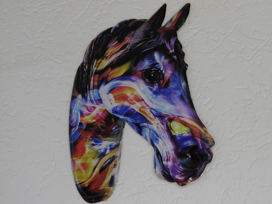 Wandbord Paardenhoofd - 50 cm - Vol in Kleur - Metaal