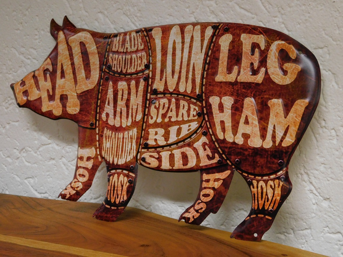 Wandteller Schwein - 50 cm - Schweinefleischteile - Metall