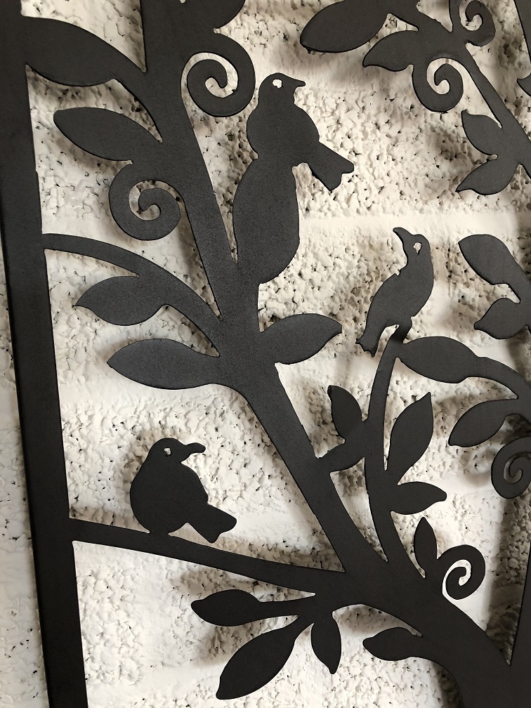 Prachtig rechthoekig decoratief metalen wandornament, vogels & boom