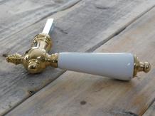 Poignée de porte avec poignée en porcelaine blanche, laiton poli avec mandrin