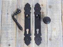 Türschloss-Set + langes Türschild + Türknauf + Falle - antikes Eisen, Schloss PZ92