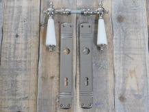 Ensemble de quincaillerie de porte Retro Style nickel - boutons de porte avec poignées en porcelaine blanche.