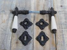 Set van 2 vergrendelingen met keramische handvat, Kluntje, 2 jack rozetten, 2 rozetten Kasteel, voor binnendeuren
