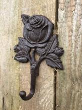 Porte-manteau avec une rose, porte-manteau en fonte, antique, marron