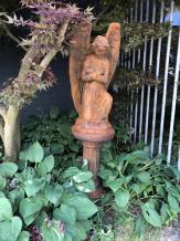 Ange à genoux - statue en pierre - 140 cm - couleur oxyde