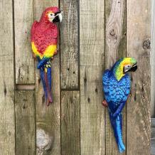 2er Set Papageien - Gusseisenstatuen - in Farbe