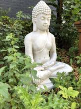 Mediterende Boeddha - stenen beeld - 77 cm - klassiek wit
