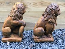 Zittende leeuwen - stenen beeld - set van 2 - 41 cm - oxide