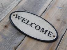 Emailleschild - 'WELCOME' - weiß/schwarz - 17 cm - Dekoration