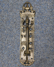 Poignée de porte garde dragon, médiévale, fer, couleur laiton