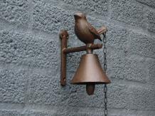 Glocke im Landhausstil, Gartenglocke mit Vogel, Wandglocke mit Kettenzug