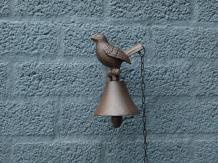 Cloche de campagne, cloche de jardin avec oiseau, cloche murale avec palan à chaîne