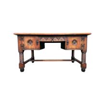 Nostalgisch antiek eiken bureau, fors in formaat, vintage meubel