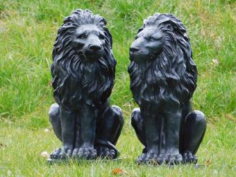 Set van 2 leeuwen - stenen beelden - 52 cm - grijs