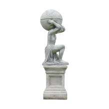 Atlas met bol en bloempot - op sokkel - steen - 170 cm