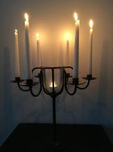 Kerzenständer Schmiedeeisen braun-schwarz, 6 Arme, mit hellem Glas schön!