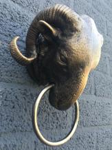 Wanddekoration aus Eisen - Widderkopf - mit Ring - Bronze
