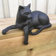 Liggende kat - polystone - 28 cm - zwart