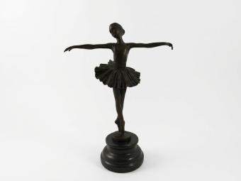 Bronzen Beeld Balletdanseres op Marmeren Sokkel - 30 cm - Woondecoratie